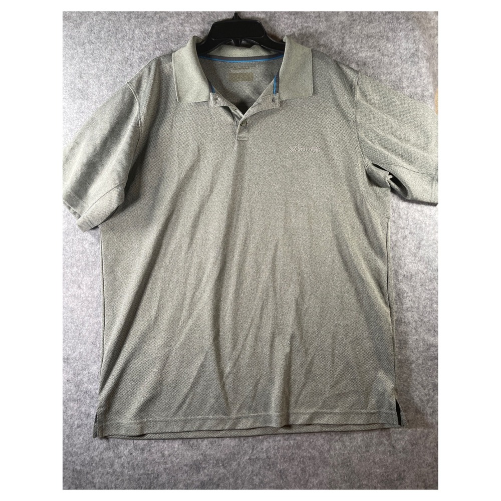 Columbia Mens Short Sleeve Polo Shirt Olive Green Heathered Outdoor Hiking Large